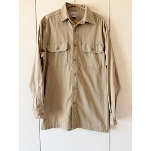 Carhartt S224 Khaki Twill Long Sleeve Work Shirt Mens Medium Flap Pockets